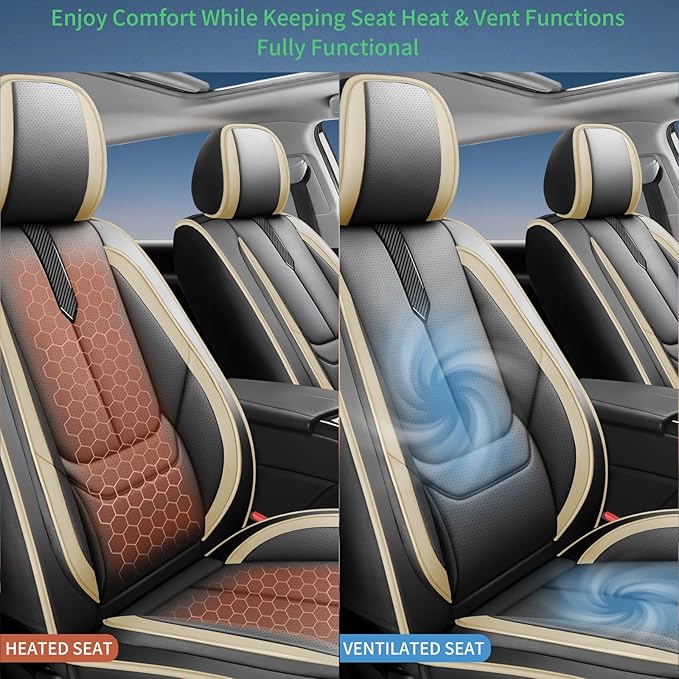 Fit Fj Cruiser Car Seat Covers for Toyota Fj Cruiser 2007-2013 2014 -Upgraded Premium Waterproof & Breathable Leather,Airbag Compatible,All-Weather Seat Cushion Protector,2 Front/Black-Beige