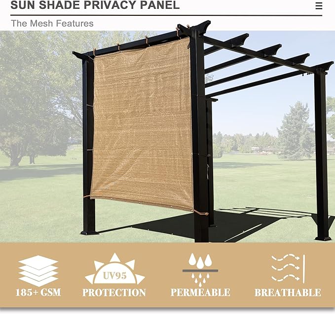 Sun Shade Privacy Panel with Grommets on 4 Sides for Patio, Awning, Window Cover, Pergola or Gazebo (Walnut, 8' x 5')
