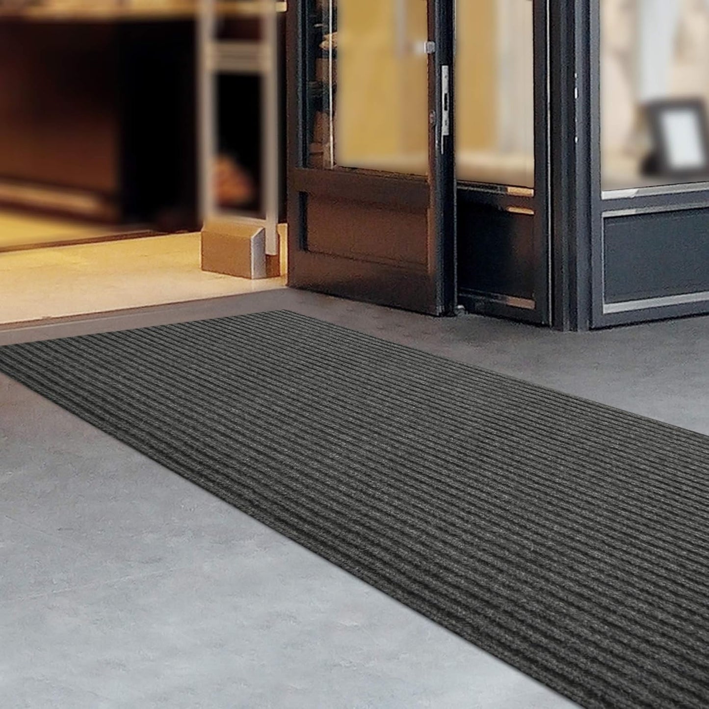 iCustomRug Spartan Weather Warrior Duty Indoor/Outdoor Utility Ribbed in 3ft,4ft,6ft Widths 70 Custom Sizes with Natural Non-Slip Rubber Backing 4'X72' in Charcoal