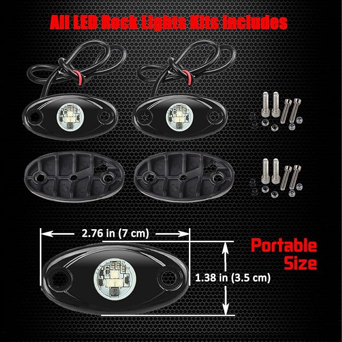 2 Pods LED Rock Lights, Ampper Waterproof LED Neon Underglow Light for Car Truck ATV UTV SUV Offroad Boat Underbody Glow Trail Rig Lamp (Red)