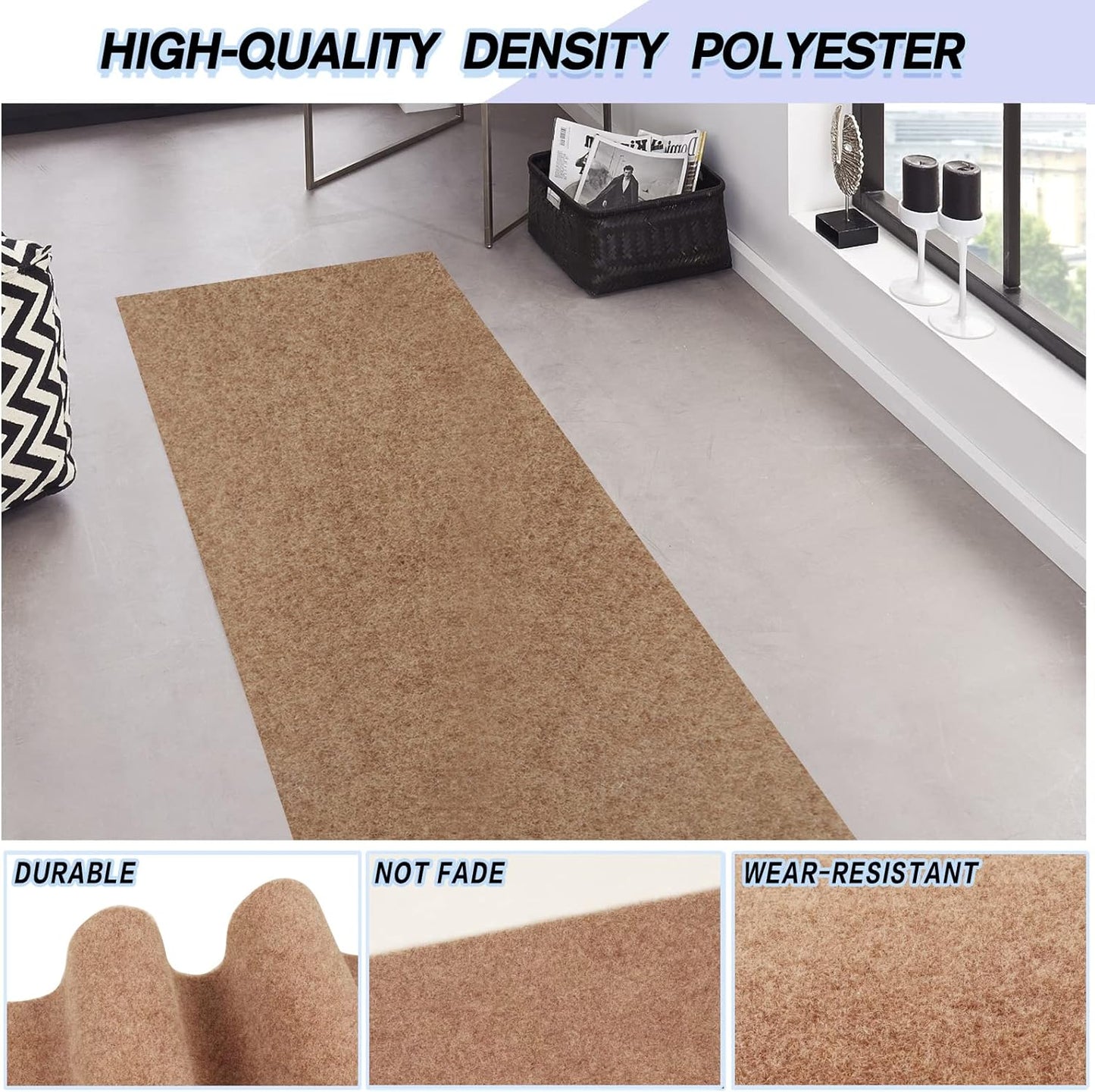 Custom Size Backed Non-Slip Area Rugs Runner, Easy Clean, Waterproof Runner Rugs for Hallway Entryway, Kitchen, Laundry, 2FT x 66FT, Beige