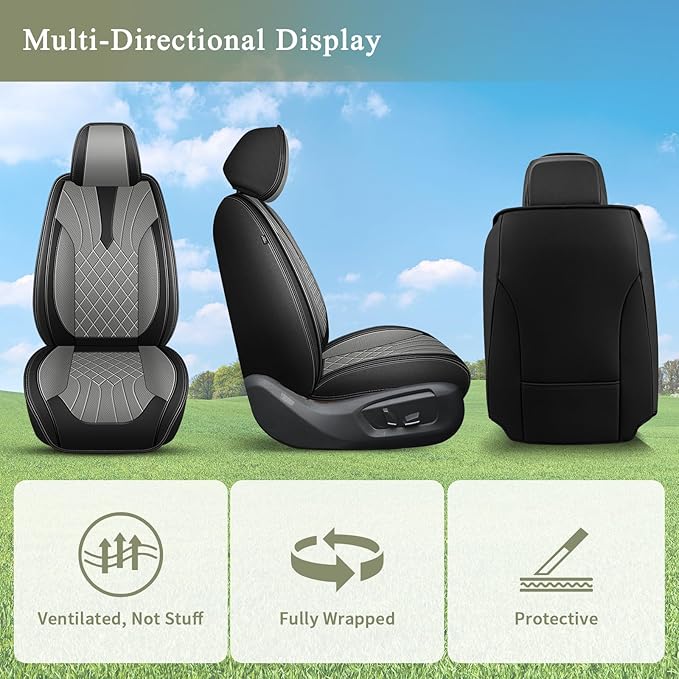 Car Seat Covers Front Seats for Honda CR-V CRV 2015-2025 2026, Breathable Cooling Ice Silk Leather Car Seat Covers, 2 Seats Vehicle Seat Protector Seat Cushion Auto Accessories (Black&Beige)