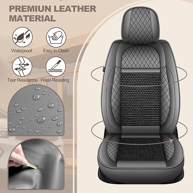 TTX LIGHTING for Cadillac XT5 2017-2026 Car Seat Covers, Breathable Ice Silk & Leather Seat Protector, Cool & Anti-Sweat for Long Driving, Airbag Compatible, 2 Front Seats (Black&Gray)