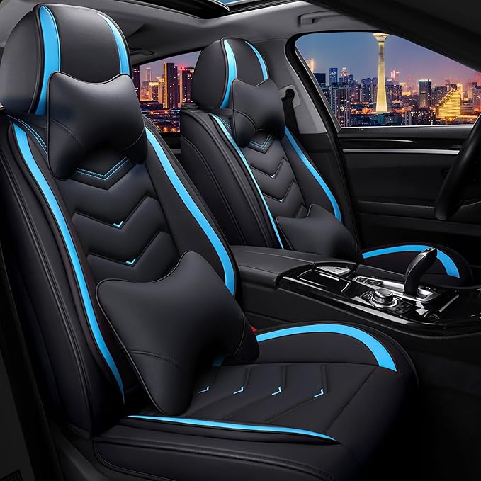 CTDS Car Seat Covers for Honda HR-V 2016-2026, Stylish Sport Seat Cover, Premium Nappa Leather Car Seat Cover. Automobile Seat Covers Sets.(Luxury 2 Seats/Black Blue)