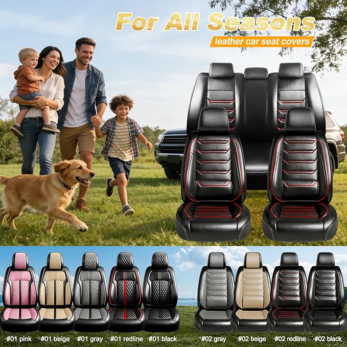 Fit Mazda 6 Car Seat Covers for Select Mazda 6 2007-2021 - Premium Full Coverage Leather, Airbag Compatible, Luxury Waterproof All Weather Breathable Seat Cushion Protector, Full Set, Red Trim