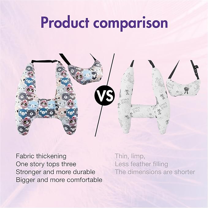 Car Pillow for Kids, Car Neck Head Support Cushion Set,Travel car seat Safety Pillow,h Shape car Sleeping Pillow Kids,Pillow case can be Disassembled and Washed (B)