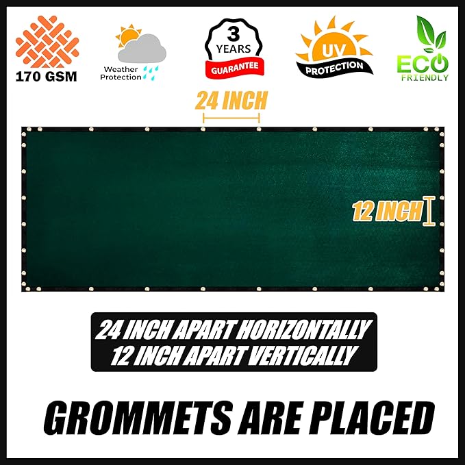 Royal Shade Custom Size 6' x 129' Green Fence Privacy Screen Windscreen Cover Netting Mesh Fabric Cloth - Cable Zip Ties Included (We Make Custom Size)