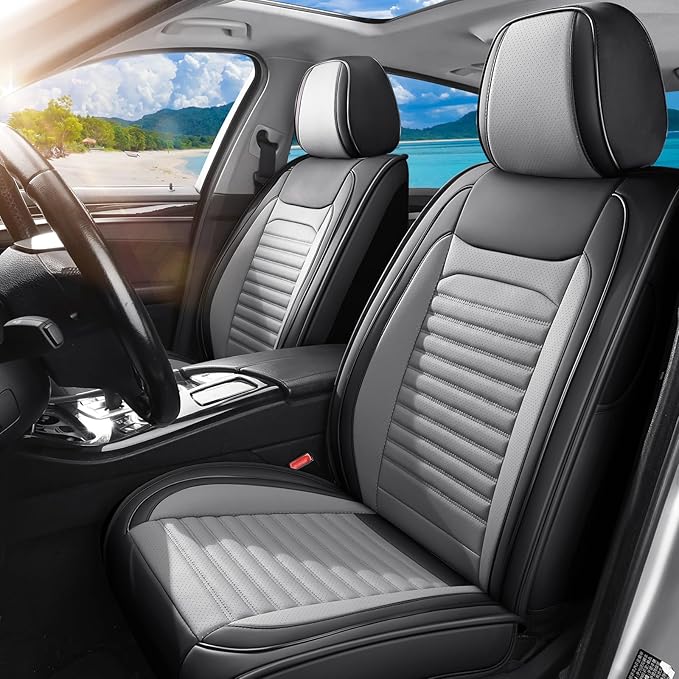 Car Seat Covers Full Set Fit for Toyota Yaris 2007-2020, Premium Faux Leather Car Seat Protector,Breathable Anti-Slip Full Wrapping Edge Seat Covers(Black&Gray,Full Set)