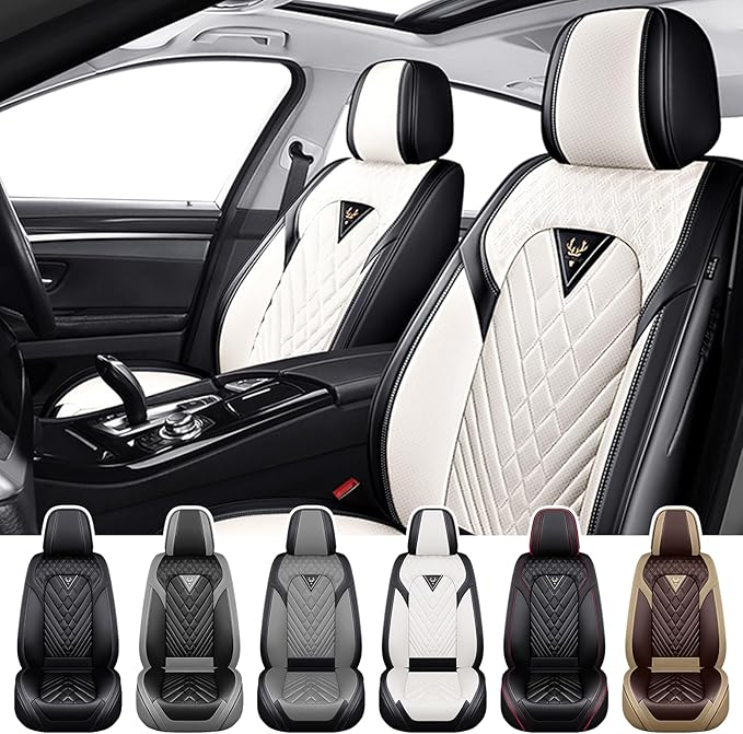 Truck Seat Covers for Ford F150 2009-2026, Waterproof Premium Leather Full Coverage Car Seat Covers, Muscle Sport Style Auto Interior Seat Cover Sets (Front Set/Black White)