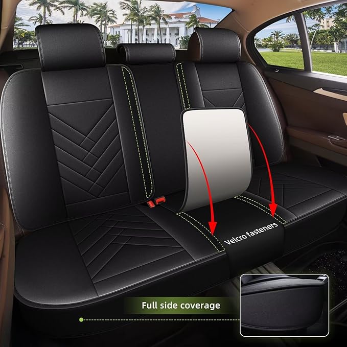 AOMSAZTO Full Set Seat Covers Fit for VW/Volkswagen Tiguan 2009-2026: 2 Row 5 Seats Faux Leather Waterproof Seat Covers Automotive Seat Cushion Protector(Black)