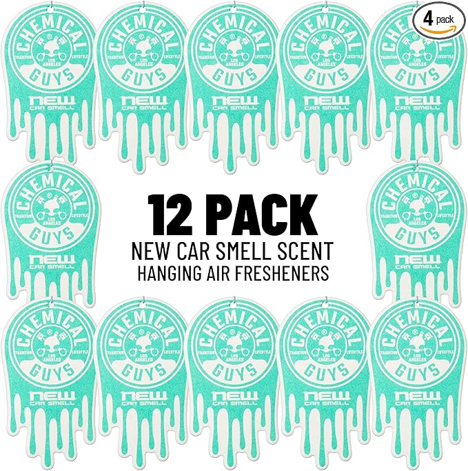 Chemical Guys Car Fresheners, Hanging Air Fresheners - New Car Scent for Cars, Trucks, SUVs, RVs, Home, Office, Work, Dorm Room, & More - 12 Pack