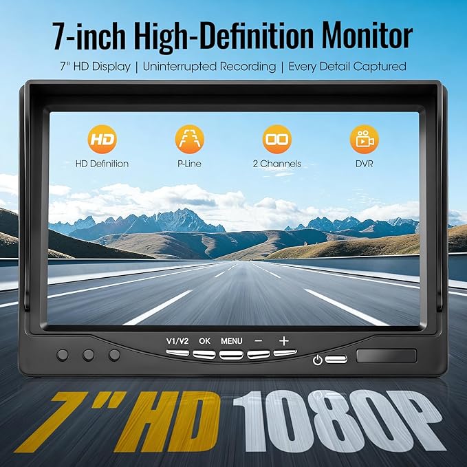 7" AHD1080P Wired Backup Camera System, DVR Rear View Camera, IP69 Waterproof IR Night Vision, 20G Vibration-Proof for Trailer/Tractor/Truck/Combine/Caravan/Skid Steer/Heavy Equipment/UTV, Y6