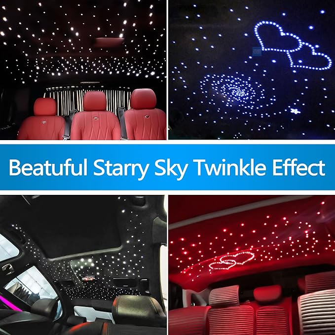ATOKEE Twinkle Starlight Headliner Kit Mixed 450pcs 9.8ft, 10w Fiber Optic Star Lights for Car Roof Use with APP/Remote