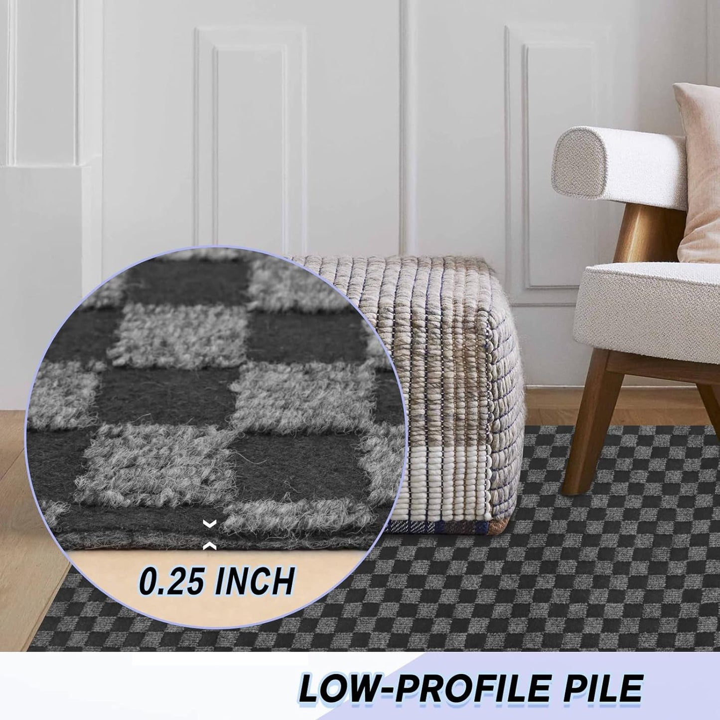 Custom Size Backed Non-Slip Area Rugs Runner, Easy Clean, Waterproof Runner Rugs for Hallway Entryway, Kitchen, Laundry, 4FT x 54FT, Gray Checkered