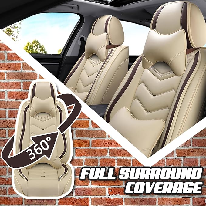 Car Seat Covers for Cadillac CTS 2003-2019, Premium Nappa Leather Car Seat Cover, Stylish Sport Seat Covers， Automobile Seat Cover Sets.(Luxury 2 Seats/Beige)