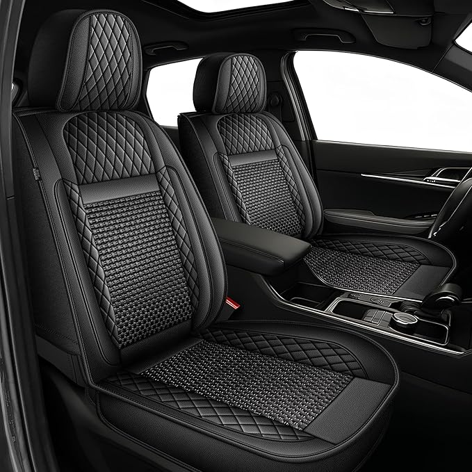 TTX LIGHTING for Hyundai Sonata 2007-2026 Car Seat Covers, Breathable Ice Silk & Leather Seat Protector, Cool & Anti-Sweat for Long Driving, Airbag Compatible, 5 Seats Full Set (Black)