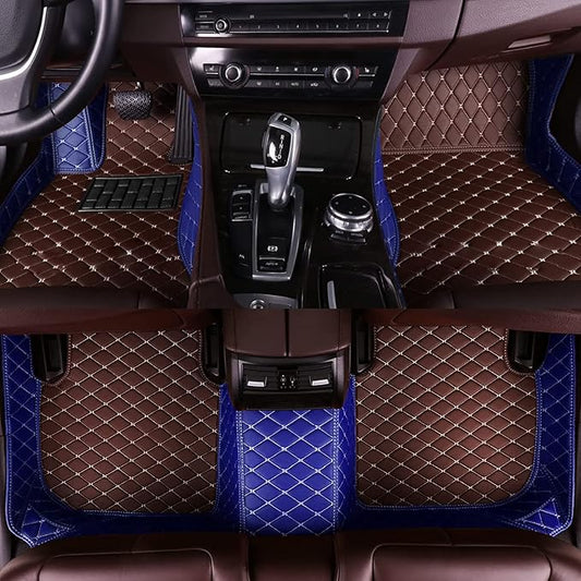 MELKEN Custom Fit Leather Car Floor Mats for 95% of Cars Full Coverage Floor Liners Car Mats (Coffee & Blue)
