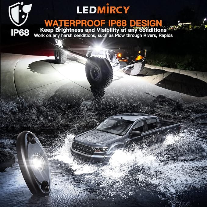 White Rock Lights,LEDMIRCY High Power Underbody Pure White LED Rock Lights for UTV Trucks Off Road RZR Auto Car Boat ATV SUV Waterproof High Power Neon Trail Rig Light Shockproof Pack of 20