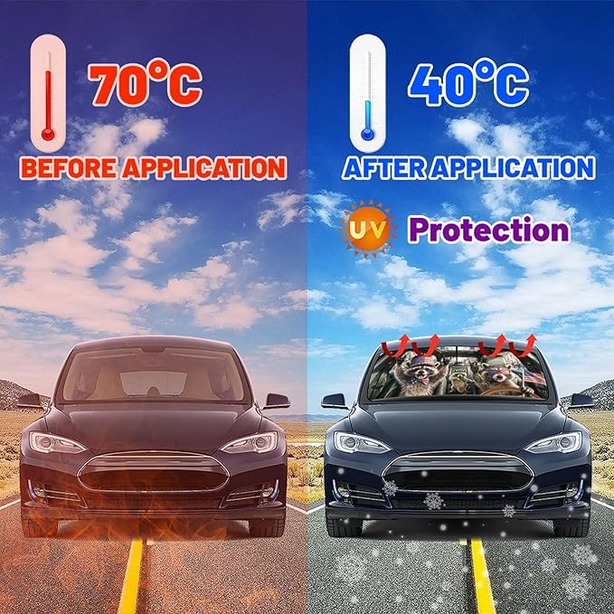 Funny Rocking Raccoon Print Car Sunshade Umbrella Funny Rocking Raccoon Windshield Sun Shade for Car Retractable Umbrella Sunshades for Front Window Sun Shades Cover Visor Portector Block UV Rays