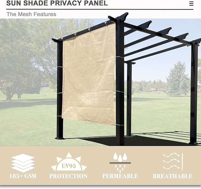 Sun Shade Privacy Panel with Grommets on 4 Sides for Patio, Awning, Window Cover, Pergola or Gazebo (Banha Beige, 8' x 8')