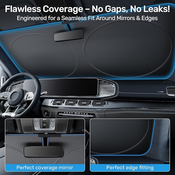 2025 Upgraded Zanch Car Front Windshield Sun Shade - Ultimate UV Protection & Heat Reduction|Innovative No Light Leakage Technology|Foldable Design for Jeep/Toyota, XSmall(60''x21'')