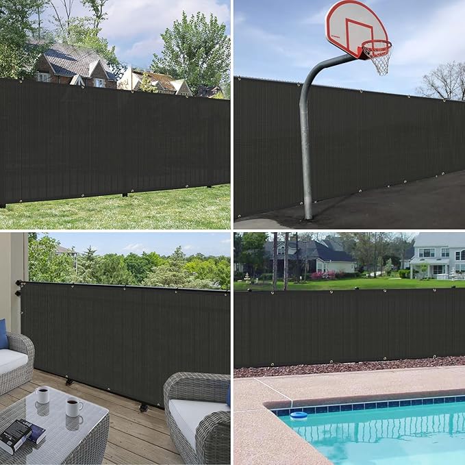 Windscreen4less Privacy Fence Screen Heavy Duty Windscreen Fencing Mesh Fabric Shade Net Cover with Brass Grommtes for Outdoor Wall Garden Yard Pool Deck, 8'x59' Black