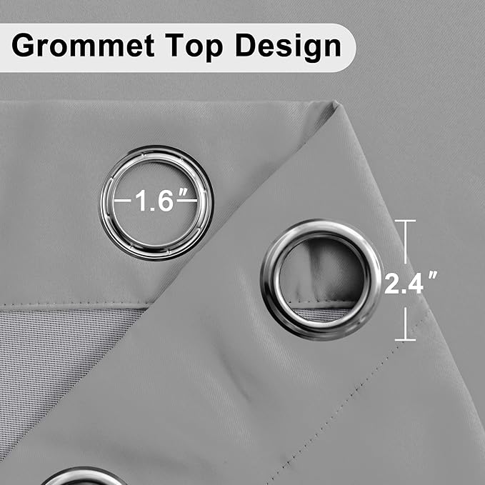 XWZO Full Shading Blackout Curtains 54 Inches Length with Tiebacks- Heat and Light Blocking Ring Top Window Drapes with Black Liner Backing for Bedroom/Kid's Room, Light Grey, W52 x L54, Set of 2