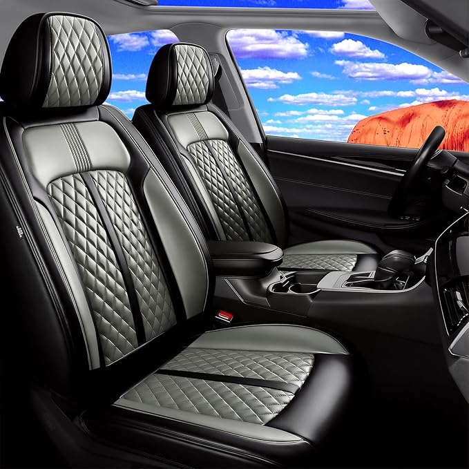 Fit Blazer Car Seat Covers for Select Chevrolet/Chevy Blazer 2019-2026, Premium Full Coverage Leather, Airbag Compatible, Waterproof All Weather Seat Cushion Protector, Full Set, Black+Gray