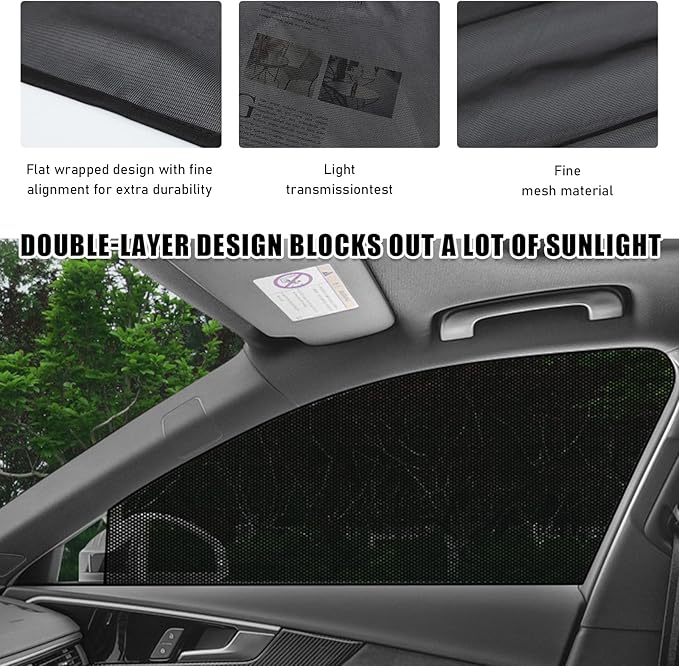 4 PCS Car Window Shades, Auto Front Rear Side Window Sun Shades for Block Heat & UV Protection, Breathable Mesh Baby Window Screen Covers, Universal Car Accessories (Car)