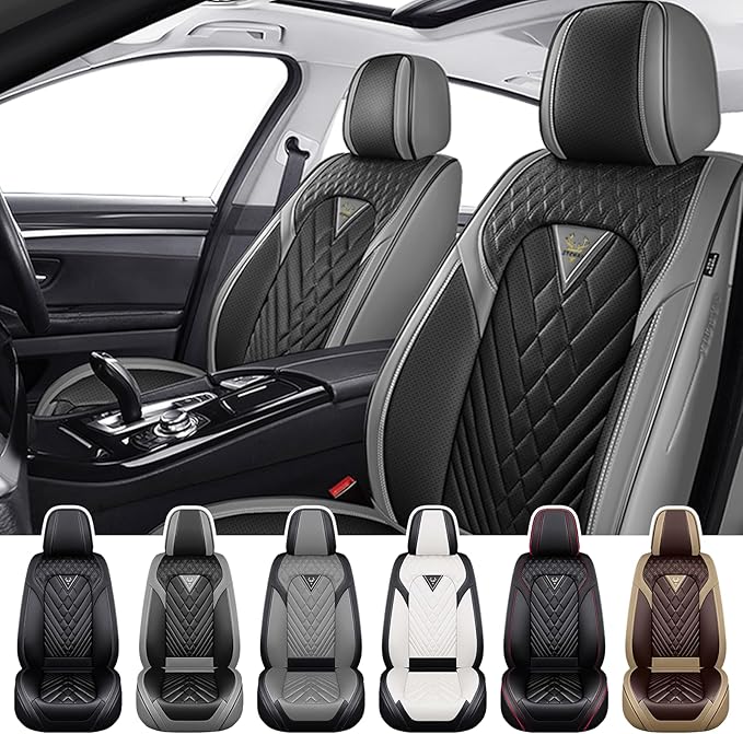 Truck Seat Covers for Chevy Silverado 3500 2007-2026, Waterproof Premium Leather Full Coverage Car Seat Cover, Muscle Sport Style Auto Interior Seat Cover Sets (Front Set/Gray Black)