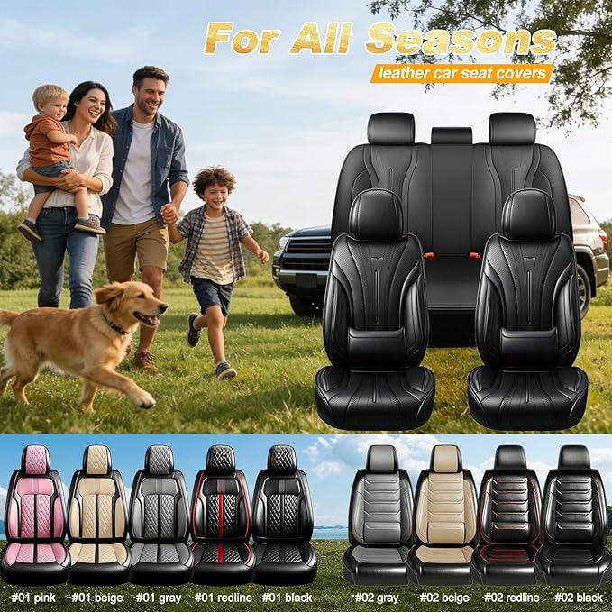 Fit CX-5 Car Seat Covers (Front Pair) for Select Mazda CX5 2013-2024 2025 2026 - Premium Full Coverage Leather, Airbag Compatible, Waterproof & All Weather Seat Cushion Protector, Black