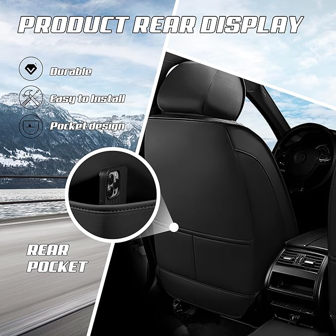 Car Seat Covers Fit for Toyota rav4 2000-2026, Stylish Sport Seat Covers, Waterproof Wear-Resistant Premium Nappa Leather Car Seat Cover.(Full Set with Pillow/Pure Black)