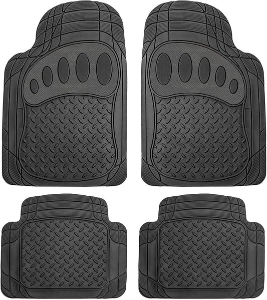 FH Group Automotive Floor Mats Universal Fit Trimmable Climaproof for All Weather Heavy Duty Rubber fits Most Cars, SUVs, and Trucks, with Footprint Design, Full Set Solid Black