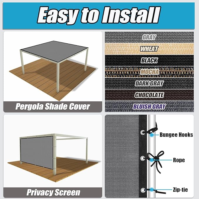Amagenix 90% Sun Shade Cloth with Grommets, 4' x 10' Pergola Replacement Shade Cover Canopy Privacy Screen for Outdoor Patio Garden, Gray (We Customized)
