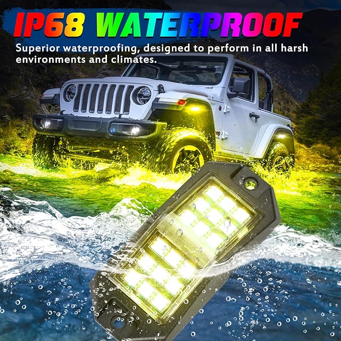 12 Pods RGB Rock Lights for Trucks,Multi Chasing Color App/Remote Control Led Rock Lights with Music Mode Underglow Kits for Cars Jeep UTV SUV ATV