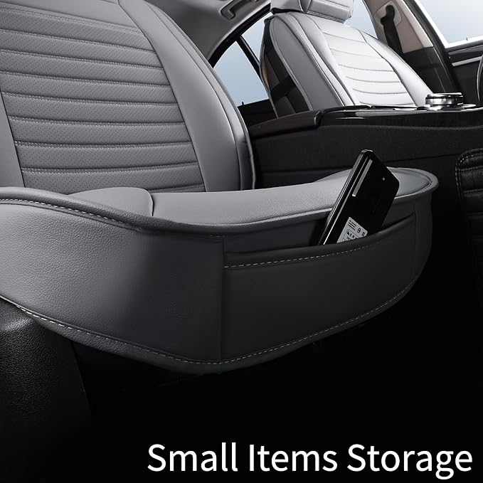 Car Seat Covers, Waterproof Horizontal Stripes Automotive Seat Covers, Universal Anti-Slip Car Seat Protectors for Most Cars Sedans SUV Pick-up Truck (2 PCS Front Seat, Grey)