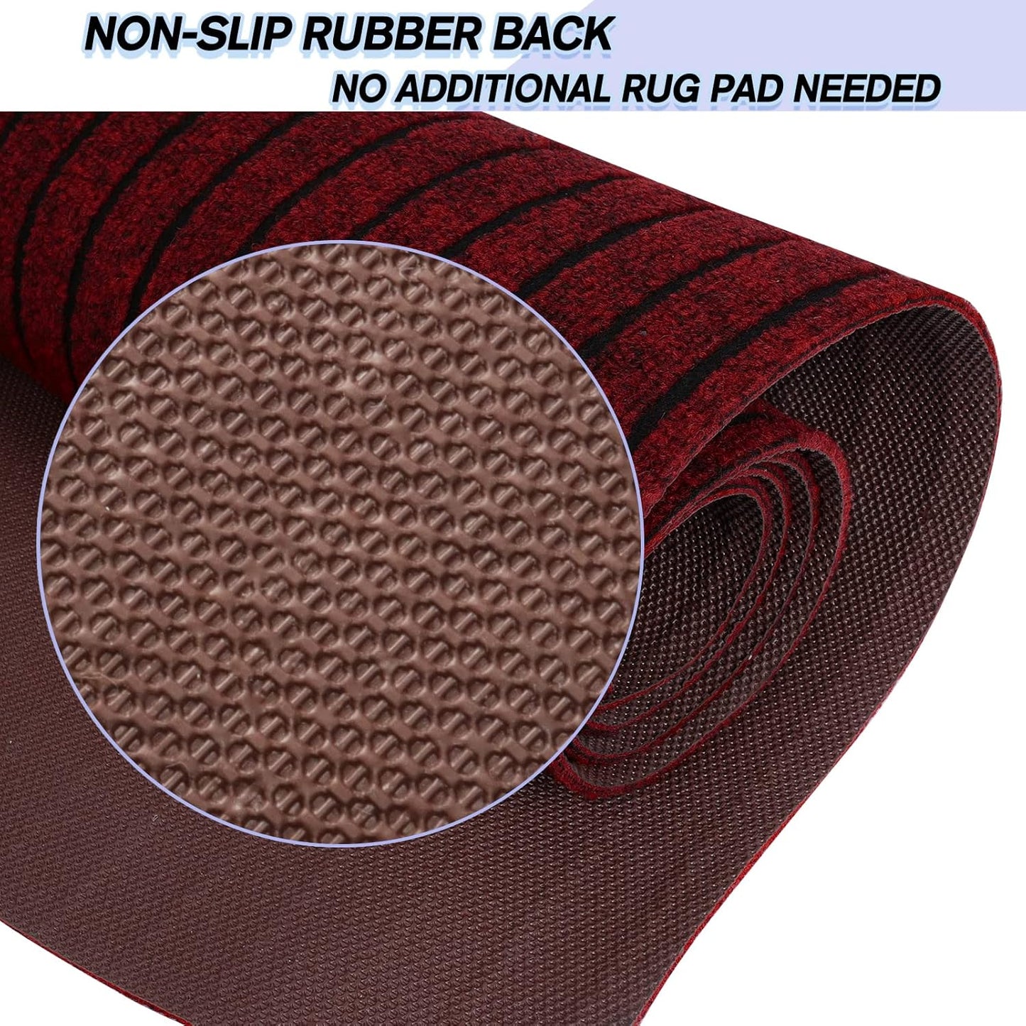Custom Size Backed Non-Slip Area Rugs Runner, Easy Clean, Waterproof Runner Rugs for Hallway Entryway, Kitchen, Laundry, 3FT x 41FT, Red Stripe