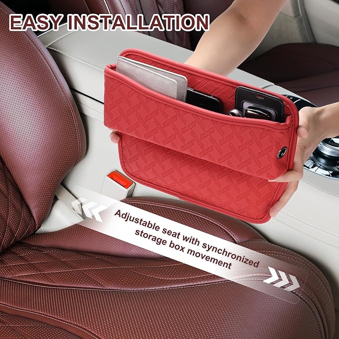 HARFINGTON 2pcs Car Seat Gap Filler Organizer 11.5 x 8 x 2.1 Inch Leather Universal Car Organizer Storage Box Between Seat and Console for Phone Sunglasses Keys, Blue