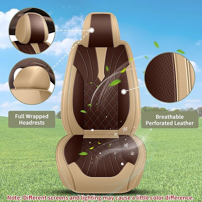 Breathable Car Seat Covers for Honda Accord 2017 2016 2015 2014 2013 2012 2011 2010 2009 2008 2007 2006 2005 2004 2003, Perforated Leather Full Set 5 Seats, for Honda Accord Accessories (Beige&Brown)