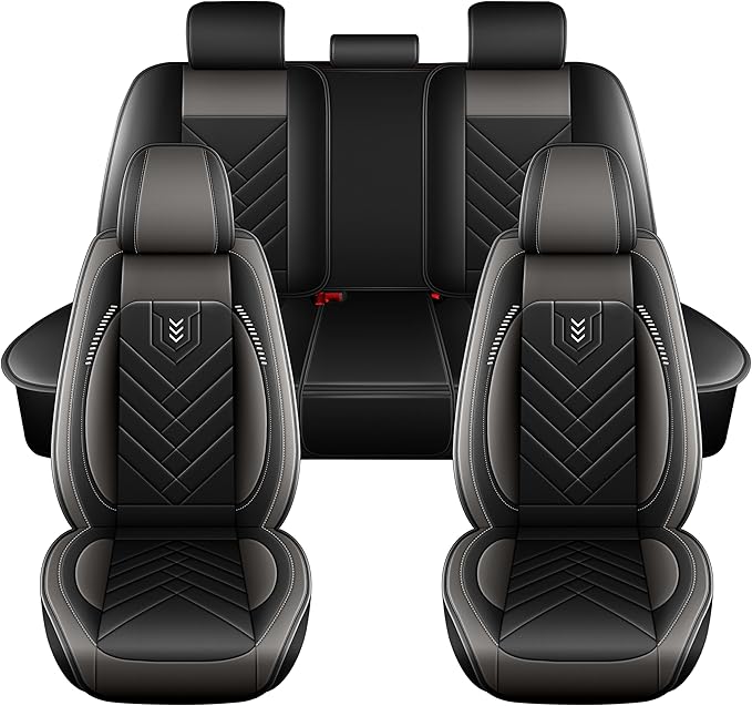 AOMSAZTO Car Seat Cover for Chevrolet Chevy Cruze 2011-2019 Full Set, Leather Car Seat Protector Waterproof, Non Slip Car Seat Cushion, Interior Seat Covers Automotive Accessories - Black&Grey