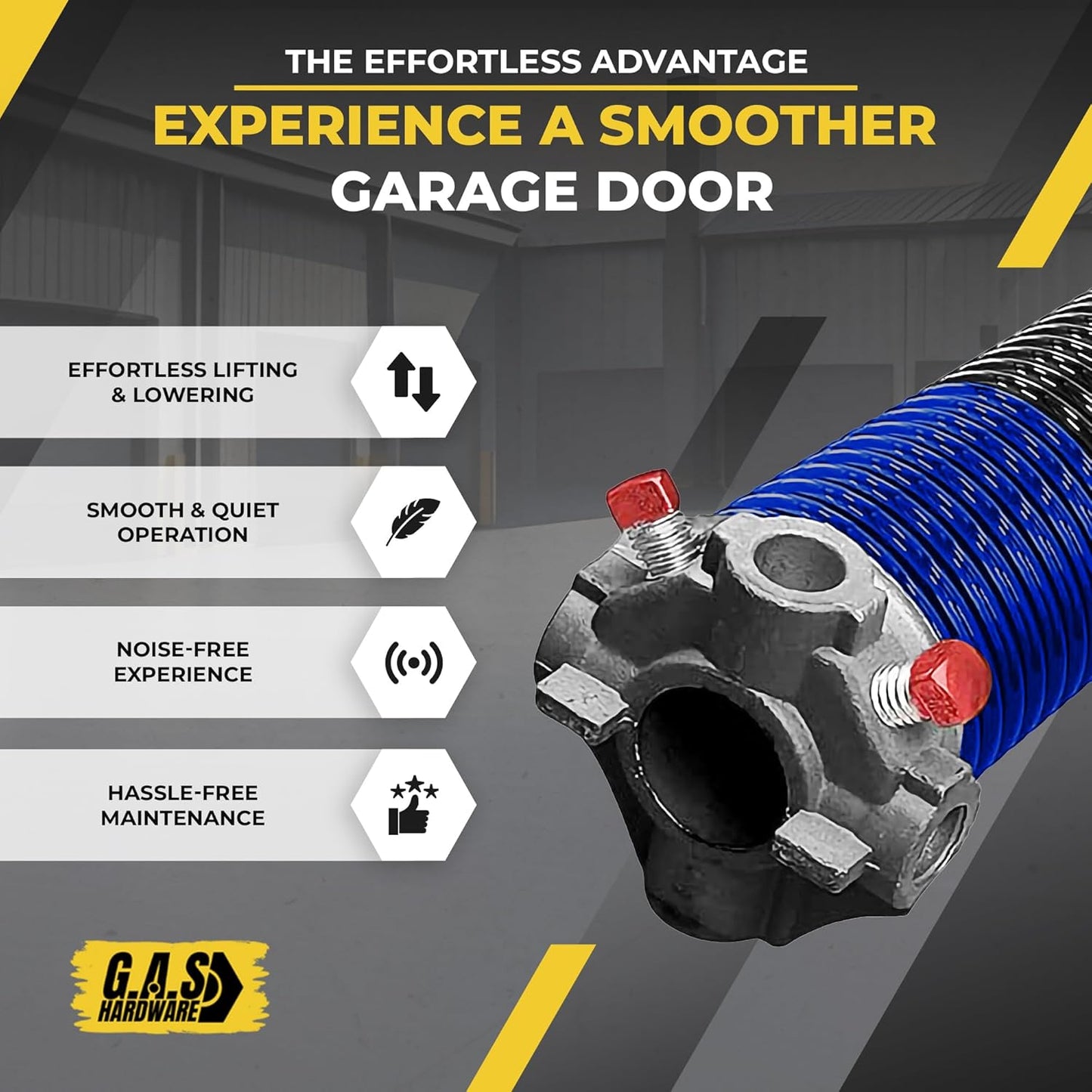 Garage Door Torsion Spring 262x2x33.5 Torsion Spring for Right Side of Garage Door with 1" Steel Bearing, Gloves & Winding Bars Precision E-Coating 5-Year Warranty Minimum 30,000 Cycles (Black Cone)