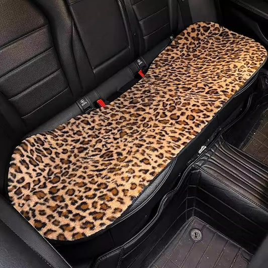 Leopard Print Car Seat Covers Fluffy Front Rear Car Seat Covers Set Lumbar Support Pillow Car Accessories for Women (backrest) (Rear Car Seat Cover)
