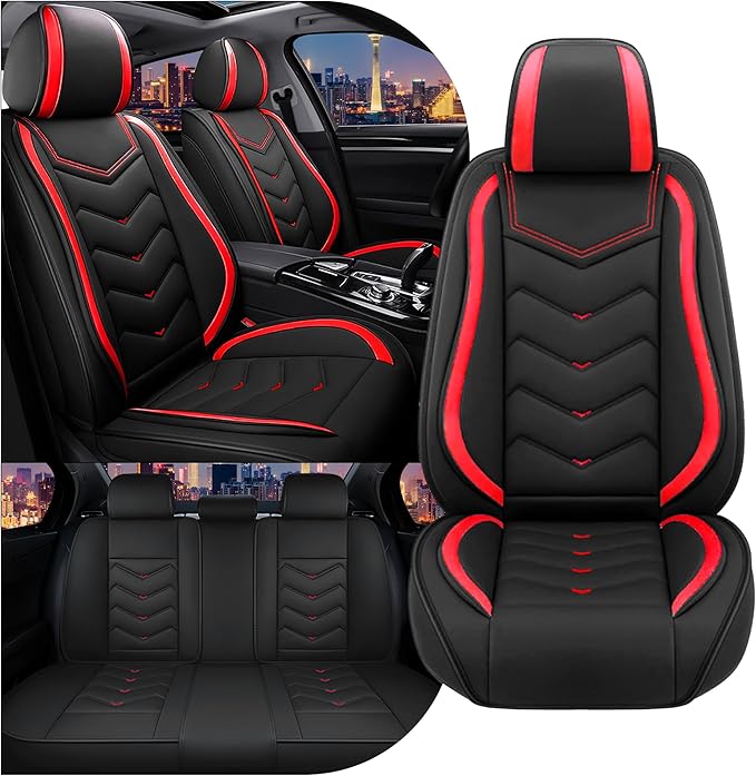CTDS Car Seat Covers for Ford F-150 2000-2026, Stylish Sport Seat Cover, Premium Nappa Leather Car Seat Cover. Automobile Seat Covers Sets.(Standard 5 Seats/Black Red)