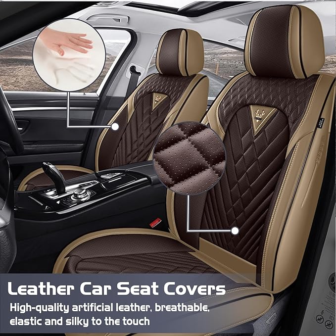 Truck Seat Covers for GMC Sierra 3500 2007-2026, Waterproof Premium Leather Full Coverage Car Seat Cover, Muscle Sport Style Auto Interior Seat Cover Sets (Front Set/Brown Coffee)