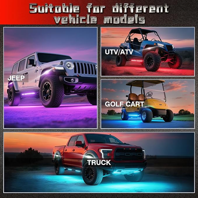 8 Pods RGBW LED Rock Lights for Jeeps Truck Off Road ATV UTV Golf Cart RZR SXS, Waterproof Multicolor Neon Underglow Kit with APP/RF Remote Control&Brake Red Function,12V Pure White Underbody Lights