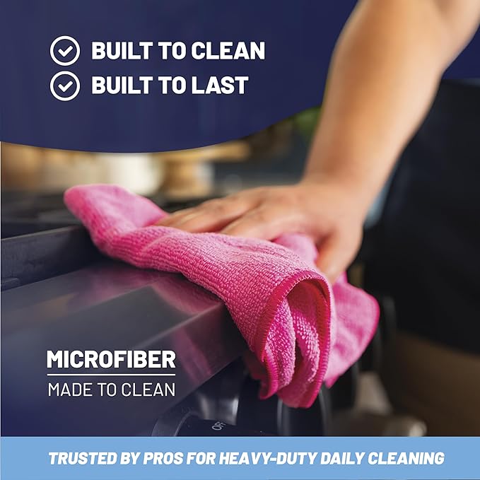MW Pro Microfiber Cleaning Cloth | Blue, Green, Yellow (12 Pack) | Size 16" x 16" | All Purpose Microfiber Towels - Clean, Dust, Polish, Scrub, Absorbent