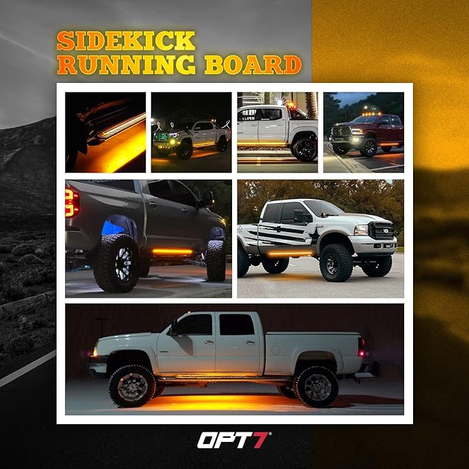 OPT7 Sidekick 48" Running Board Lights 2PCS LED Strips w/Amber Turn Signal Side Marker, DRL, White Courtesy Light for Regular Cab Trucks Pickup SUV Trailer - Truck Decorations