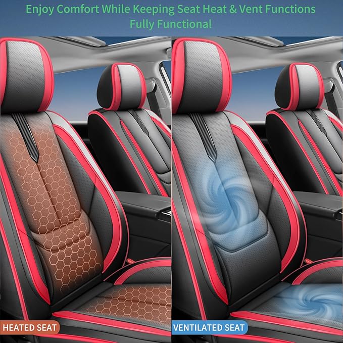 Fit Yaris Car Seat Covers for Toyota Yaris 2008-2018 2019 2020-Upgraded Premium Waterproof & Breathable Leather,Airbag Compatible,All-Weather Seat Cushion Protector,Full Set,Black-Red