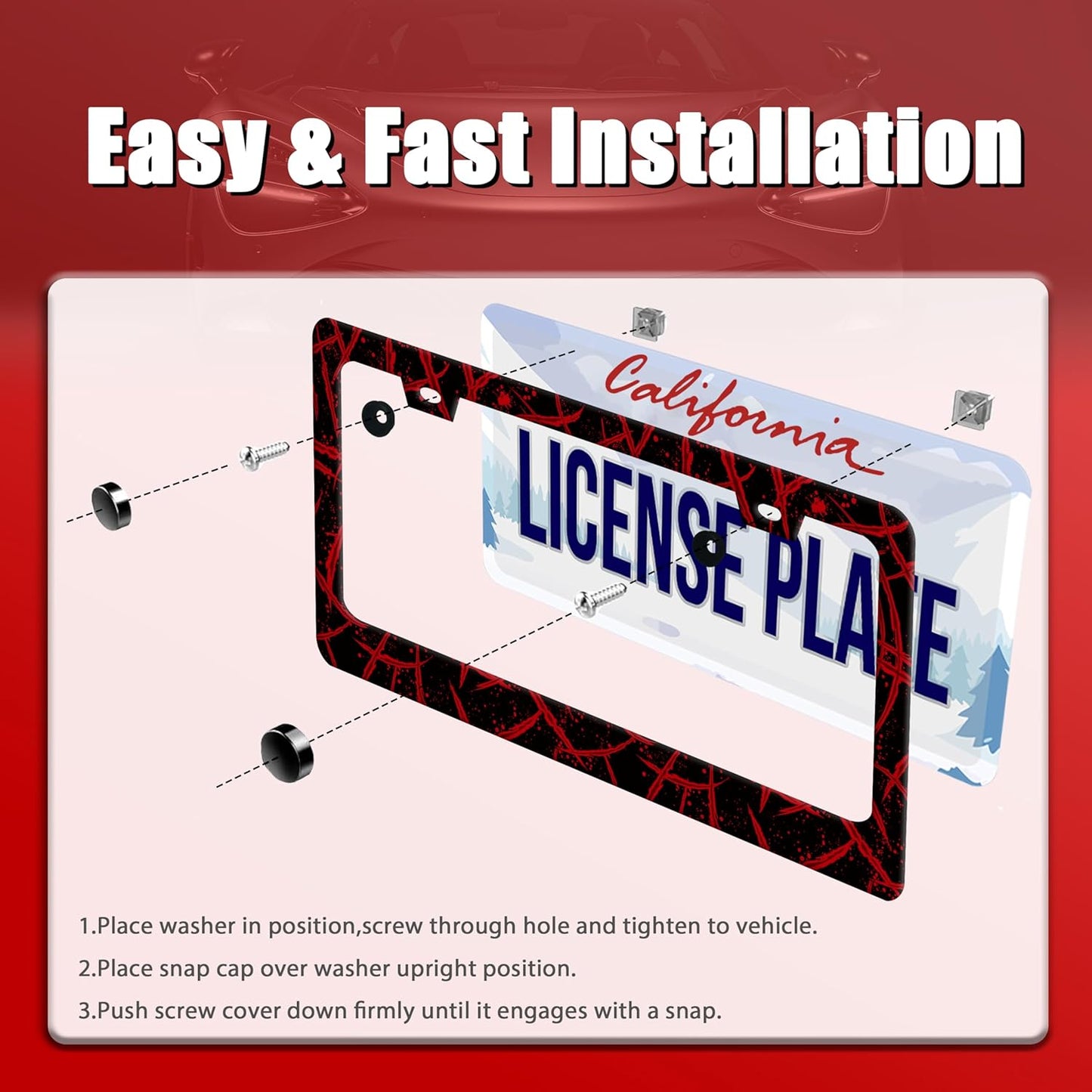 Blood Splattered License Plate Frame Funny Bloody Scar License Plate Frames for Car Decorative Parts Stainless Stee License Plate for Standard Us Canada License Plate Holder 12x6 Inch