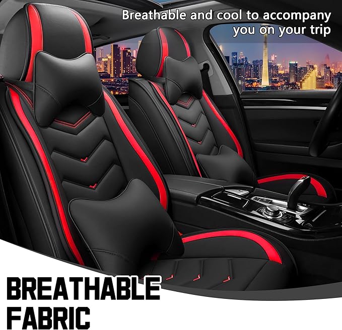 CTDS Car Seat Covers for Nissan Altima 2001-2026, Stylish Sport Seat Cover, Premium Nappa Leather Car Seat Cover. Automobile Seat Covers Sets.(Luxury 2 Seats/Black Red)